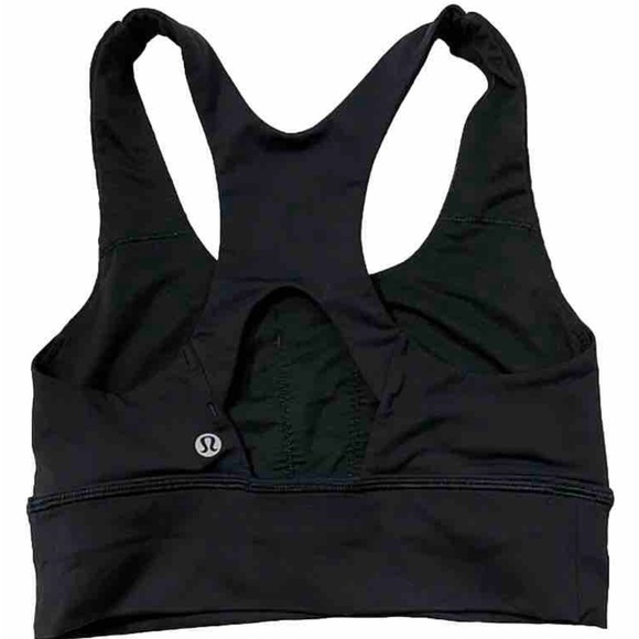 Lululemon Sports Bra Women’s 4 Black Front Pockets Racer back Cut Out - Picture 2 of 6